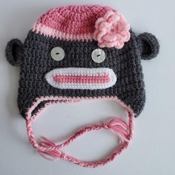 Sock monkey handmade crochet hat - Picture 1 of 4